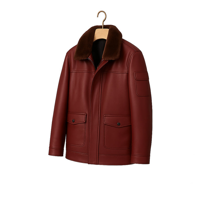 Men's Luxurious Tan Front Pocket Jacket with Fur Collar