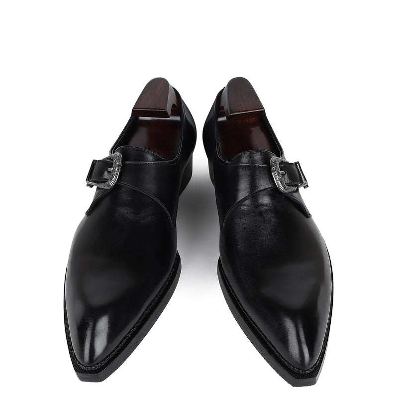 Plain Leather Single Monk Dark Blue Shoe With Side Buckle