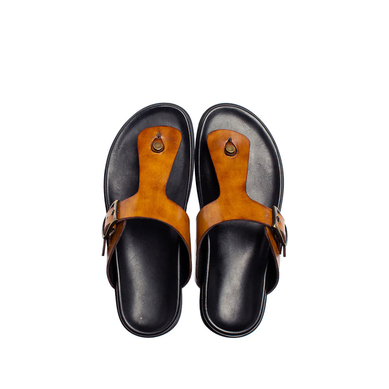Men Slip-On Leather Tan Buckle Sandal