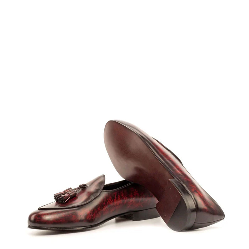 Patina Leather Apron Toe Tassel Slip On Shoe