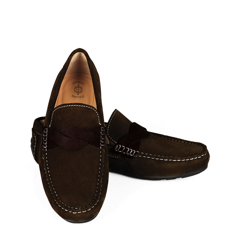 Penny Suede Cross Strap Leather Tan Loafer