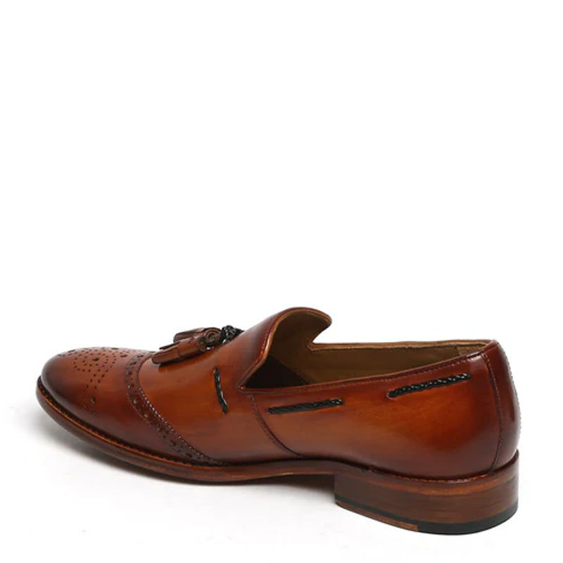 HandPainted  Leather Slip-On Tassel Tan Loafer