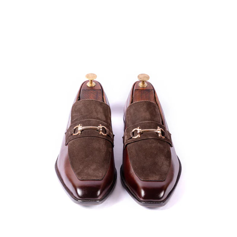 Men Suede Upper Horsebit Buckled Leather Loafer
