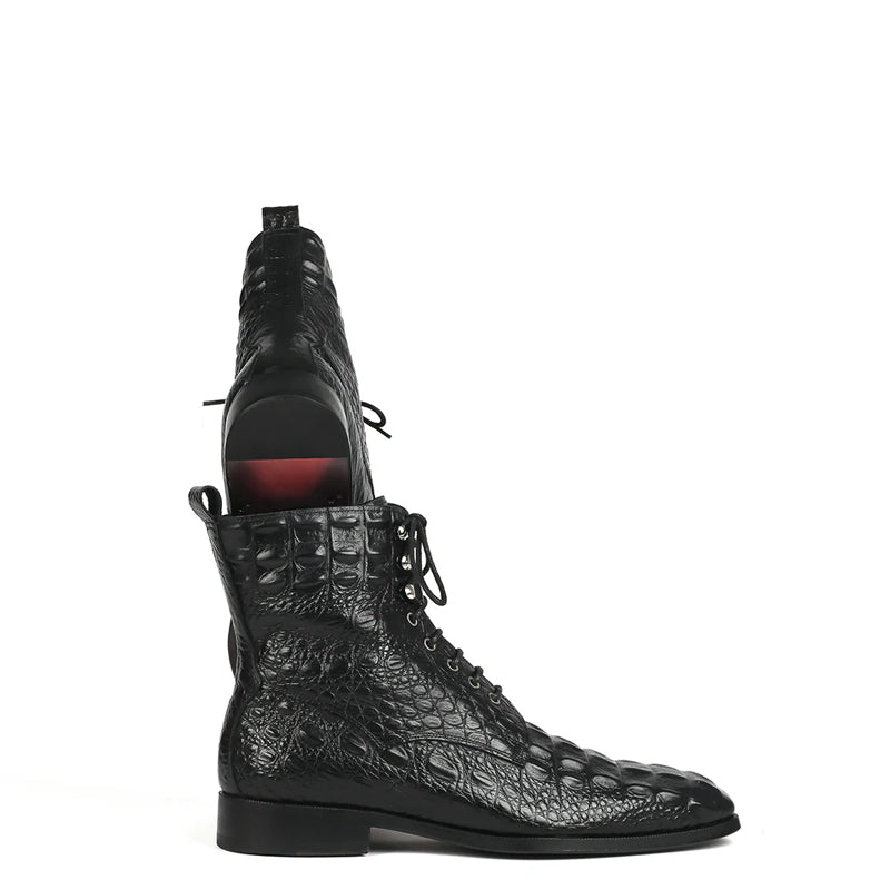 Men Croco Embossed Leather Lace Up Ankle Boots