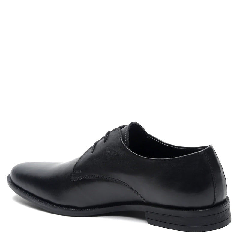Leather Lace-Up Solid Derby Black Shoe