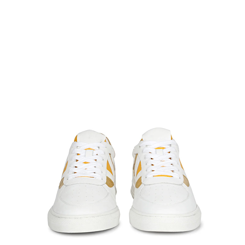 Leather Handcrafted White and Yellow Sneaker For Men
