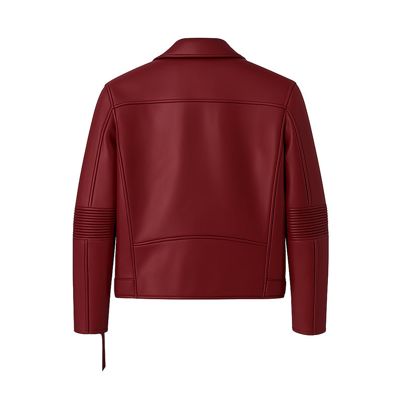 Men's Burgundy Leather Biker Jacket with Zippers