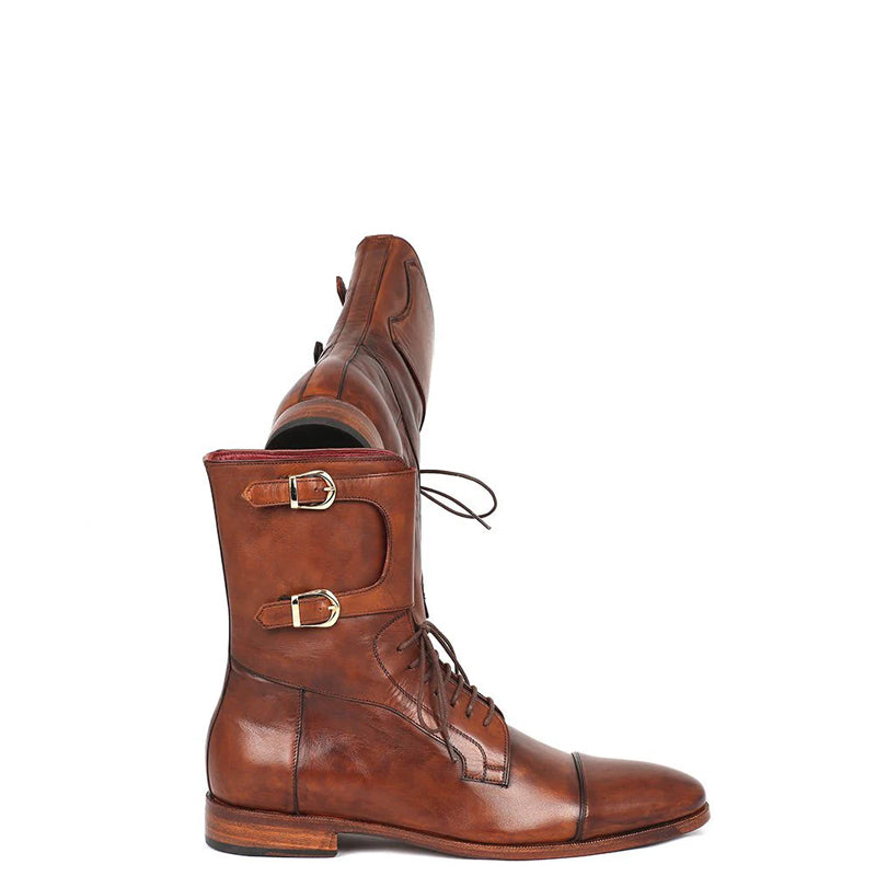 Men Cap Toe Leather High Ankle Boot Tan