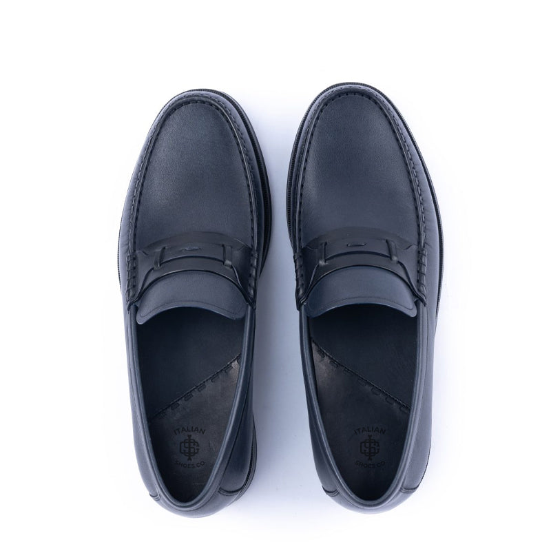 Men Leather Slip On Blue Penny Bit Loafer