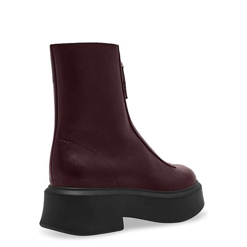 Premium Row Zipped-Front Leather Burgundy Ankle Boot