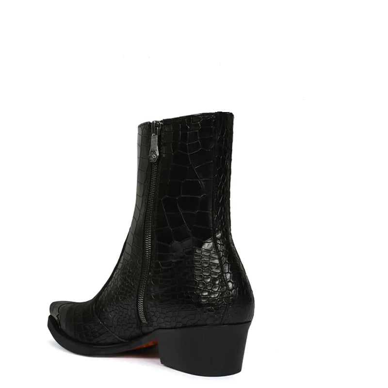 Luxury Premium Croco Print Leather Side-Zipper Boot