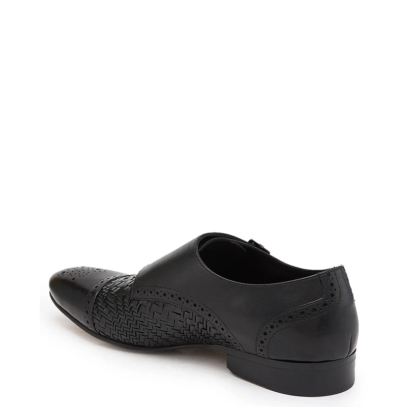 Men Woven Textured Leather Double Monk Shoe