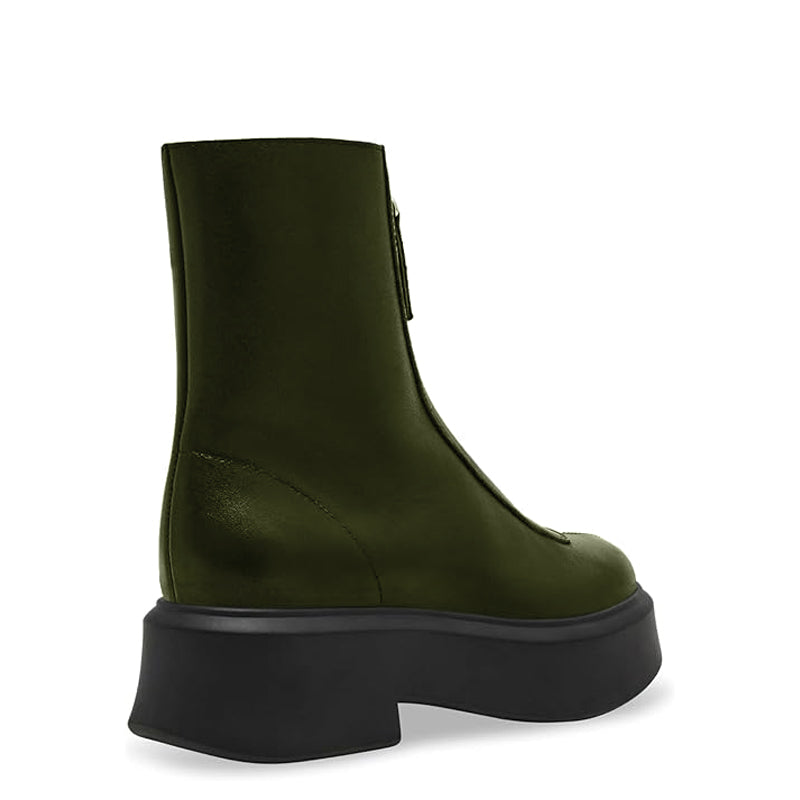 Premium Row Zipped-Front Leather Green Ankle Boot