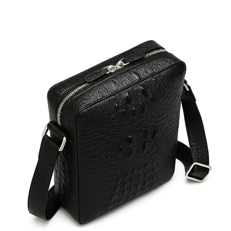 Men's Italian Crocodile Leather Black Side Bag