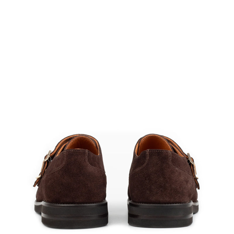 Men Suede Leather Double Monk Straps Black Shoe