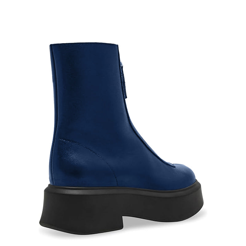 Premium Row Zipped-Front Leather Ankle Black Boot