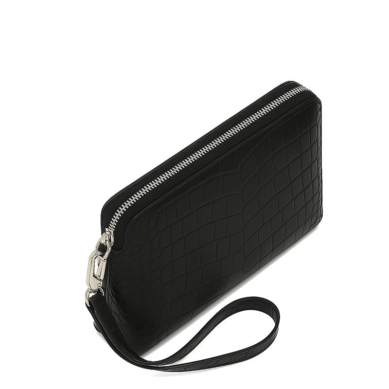 Italian Crocodile Leather Black Zipper Clutch for Men