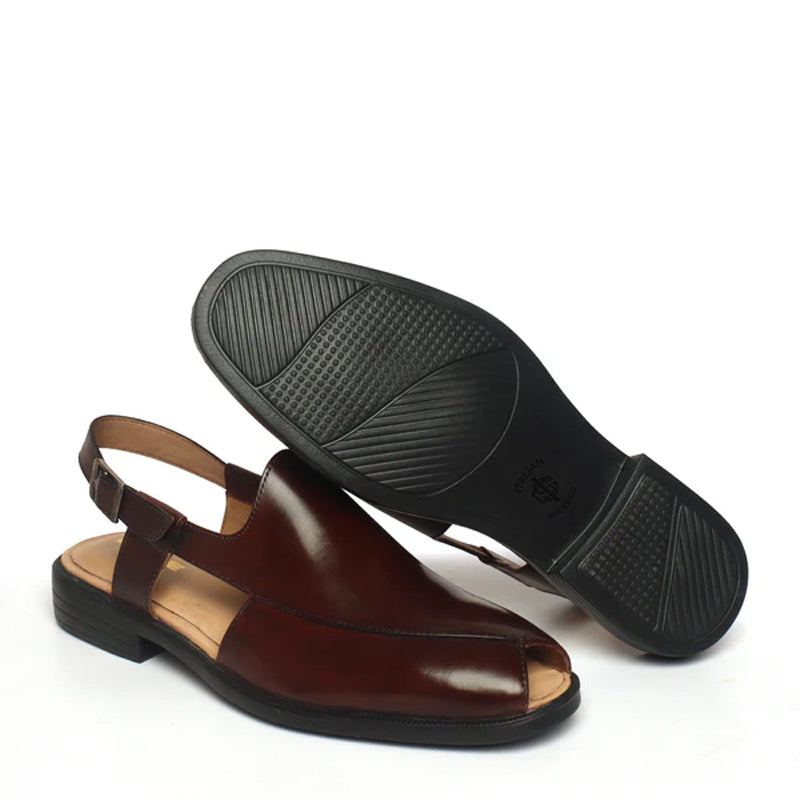 Cross Design Leather Comfort Peshawari Tan Sandal