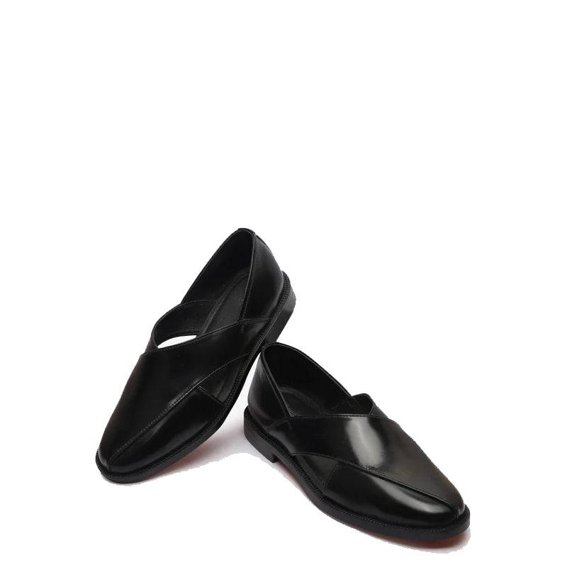 Shiny Leather Closed Comfort Peshawari Black Sandal