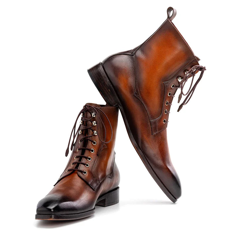Premium Plain Toe Lace-Up Leather Ankle Boot