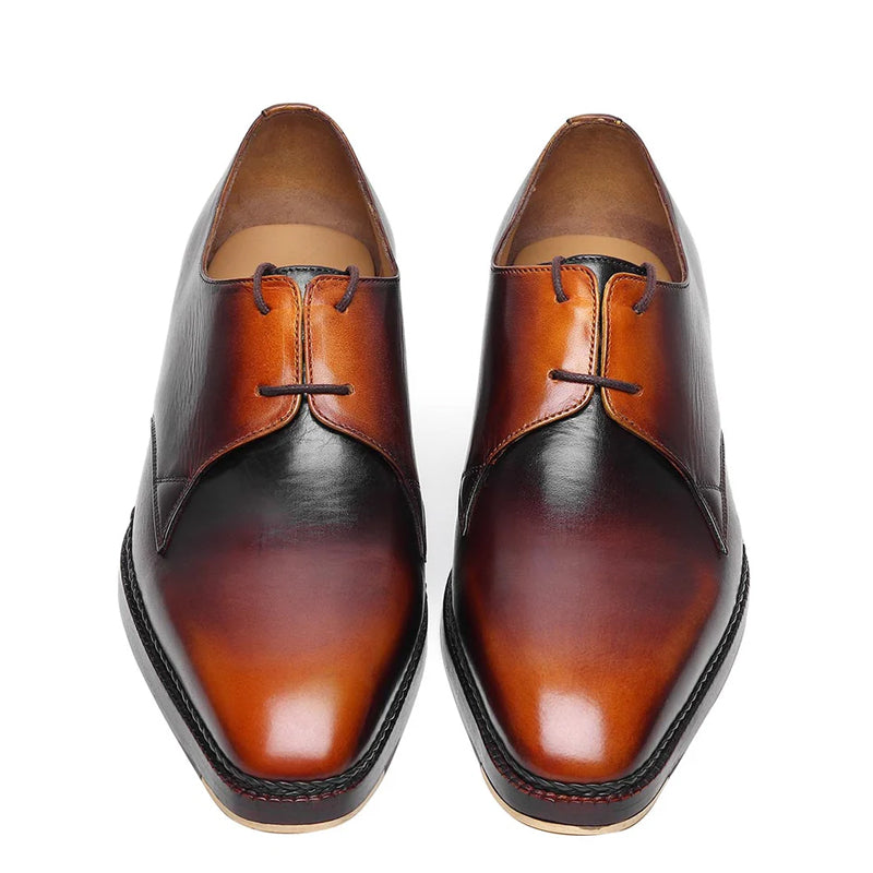 Pure Leather Cuban Heel Formal Derby Shoe Tan Burgundy Black