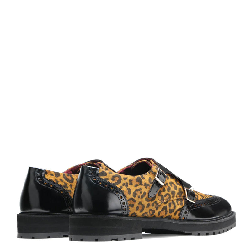 Leapard Printed Leather Double Monk Strap Shoe