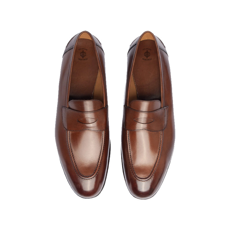 Plain Polished Leather Penny Tan Loafer For Men