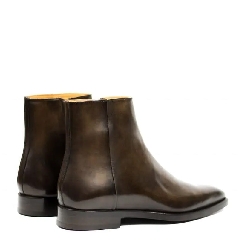 Classic Midnight Shiny Leather Side Zipper Tan Boot