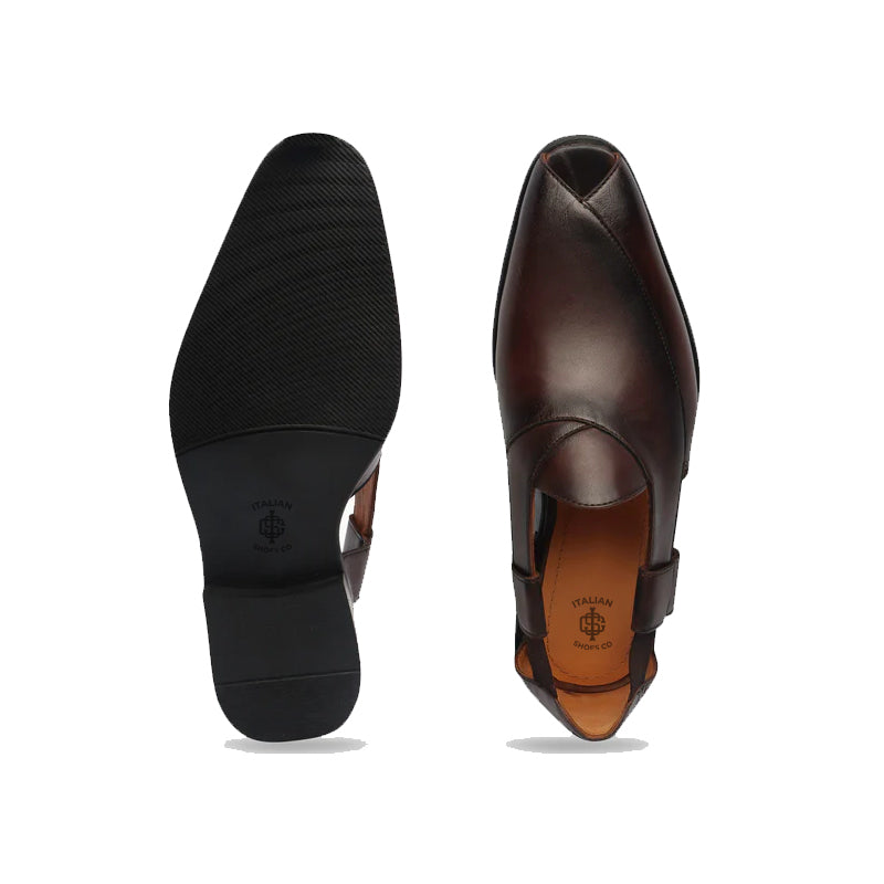 Classic Luxury Slip-On Leather Peshawari Brown Sandal