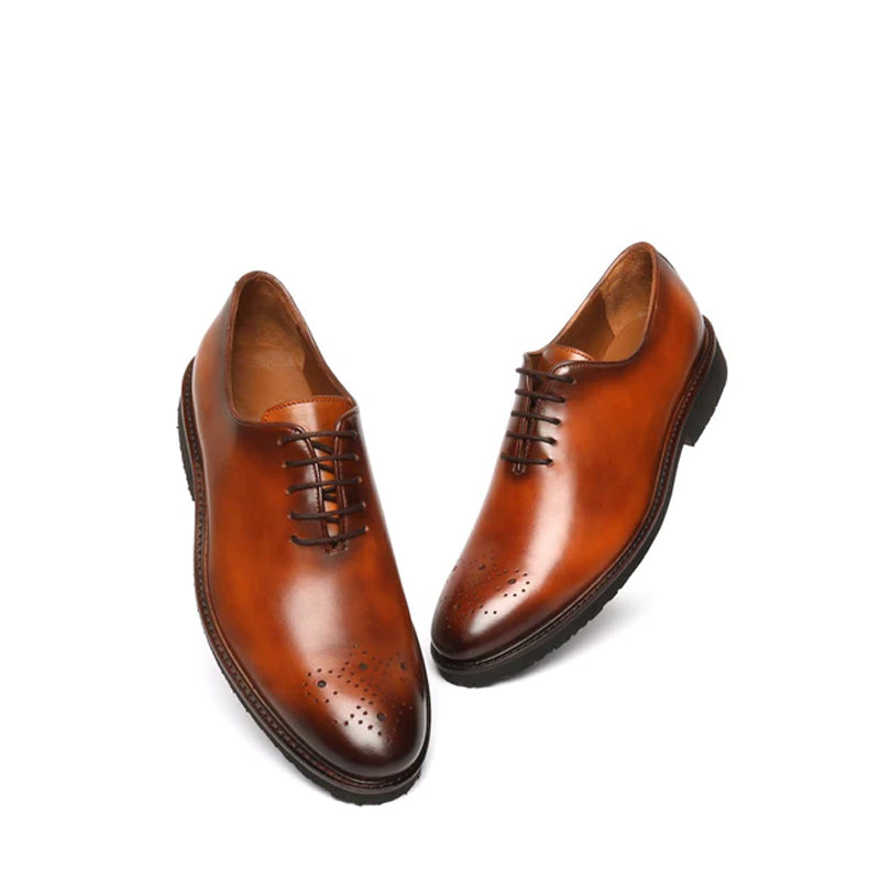Men Wholecut Lace UP Leather Oxford Tan Brown Shoe
