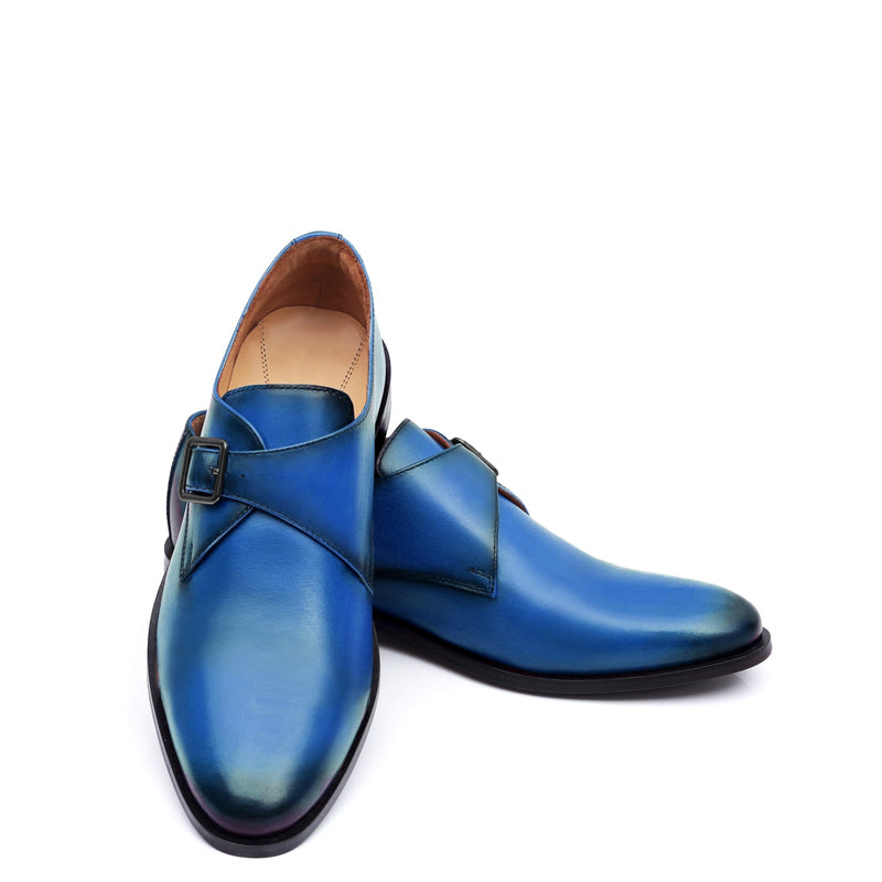 Premium Single Monk Strap Leather Burgundy Shoe For Men