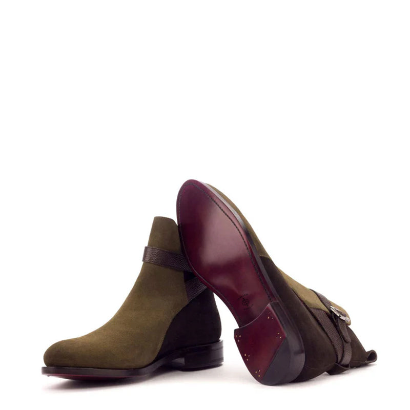 Suede Handmade Custom Leather Brown Burgundy Jodhpur Boot