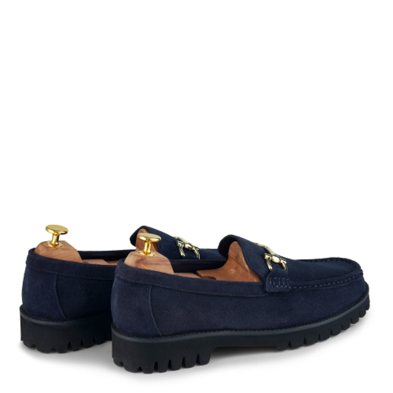 Suede Leather With Horse-bit Buckled Black Loafer