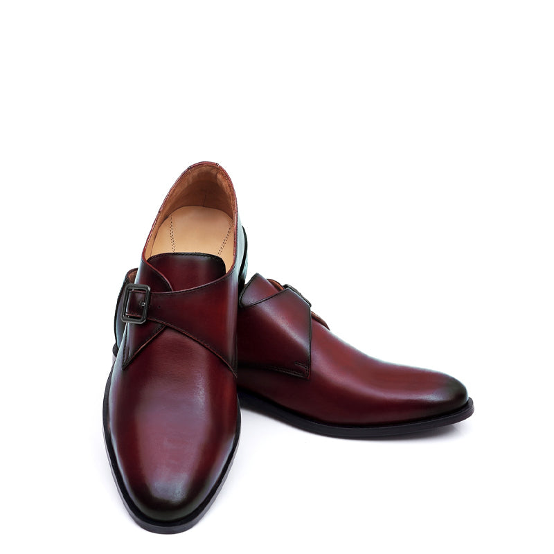 Premium Single Monk Strap Leather Burgundy Shoe For Men