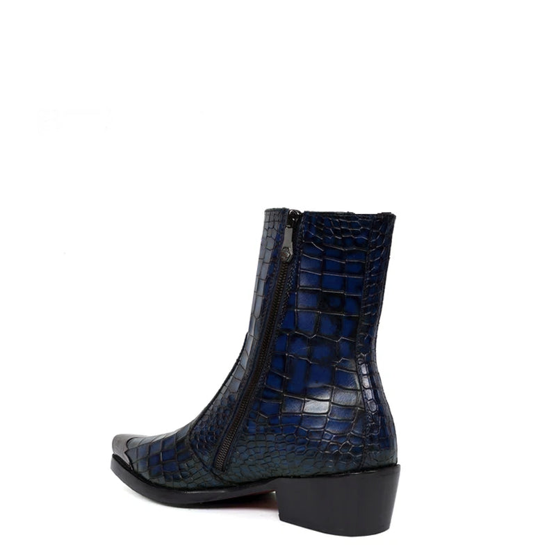 Luxury Croco Print Leather Side-Zipper Boot