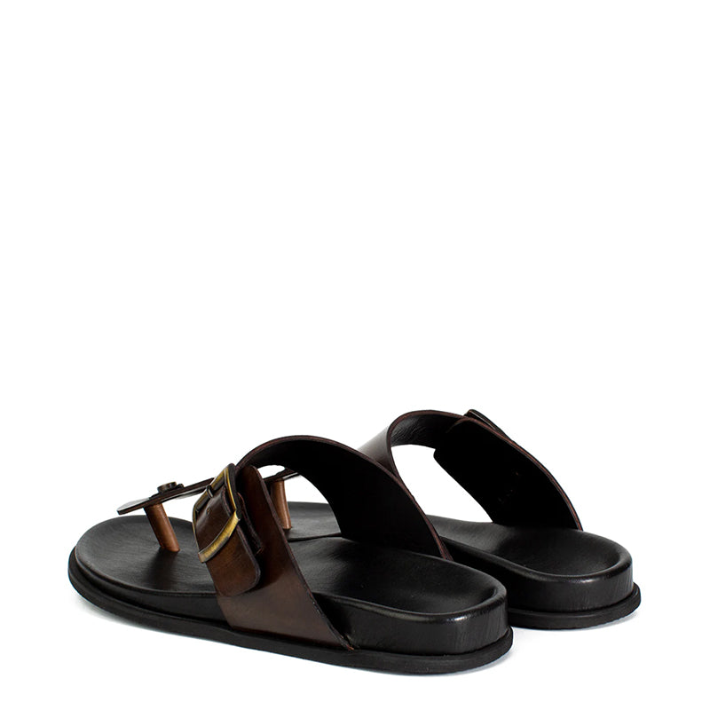 Men Slip On Leather Tan Buckle Sandal