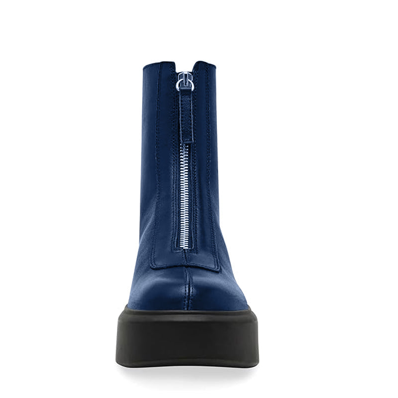 Premium Row Zipped Front Leather Ankle Black Boot