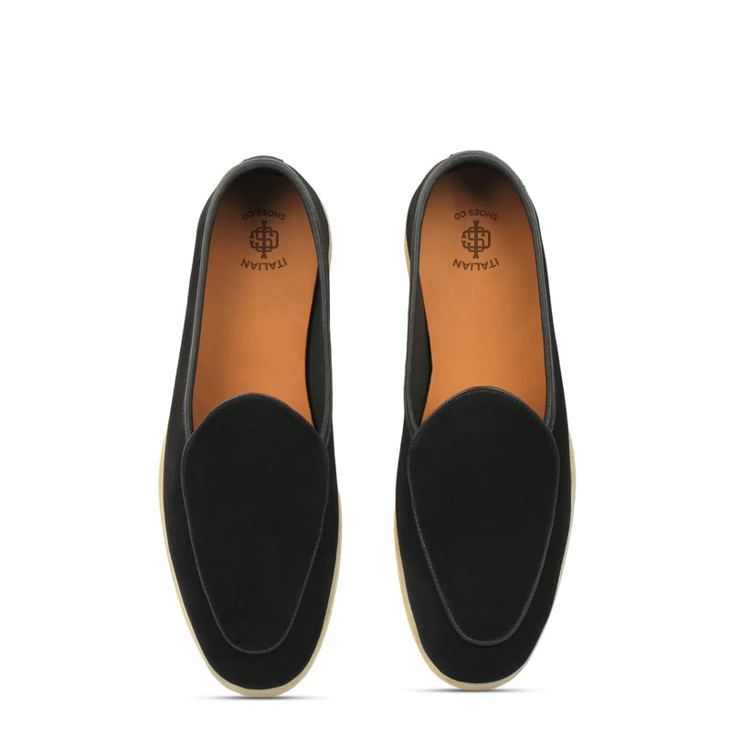 Suede Leather Solid Black Loafer For Men