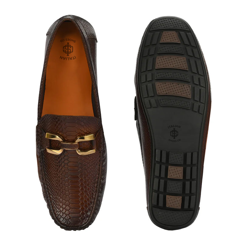 Premium Leather Buckled Brown Loafer For Men