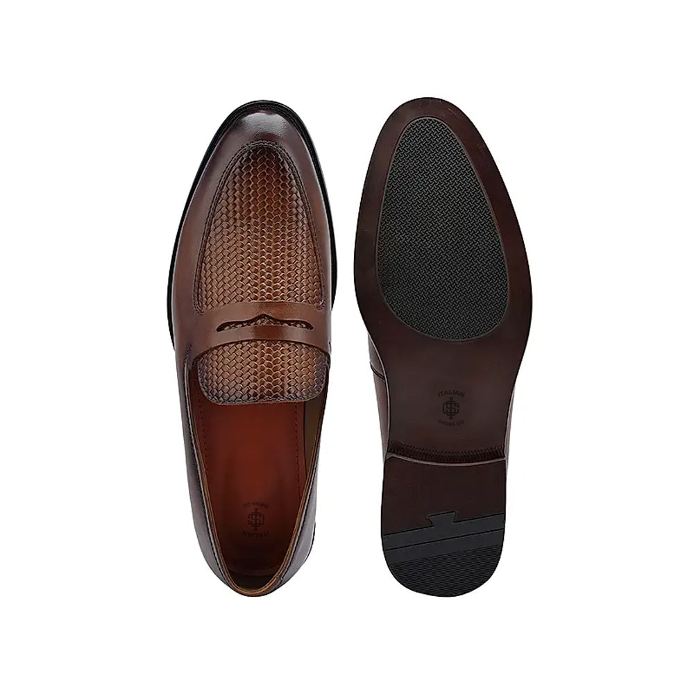 Men Textured Leather Stylish Penny Brown Loafer