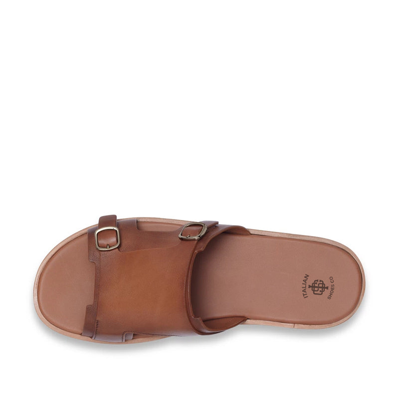 Men Double Buckle Leather Comfort Brown Sandal