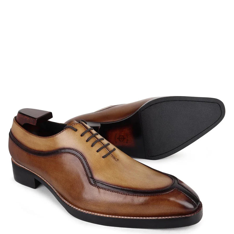 Luxury Patina Split Toe Italian Leather Oxford Shoe Tan and