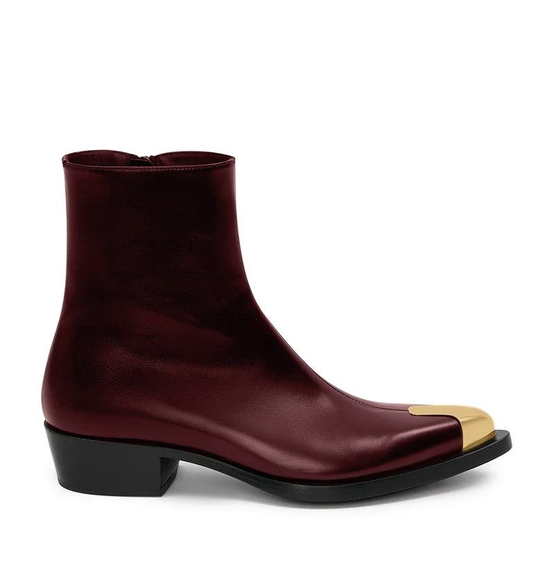 Punk Leather Boots Golden Toe