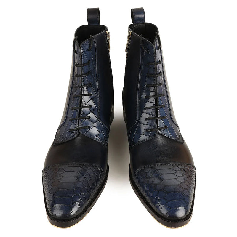 Luxury Croco Leather Cap-Toe Side-Zipper Boot Black &