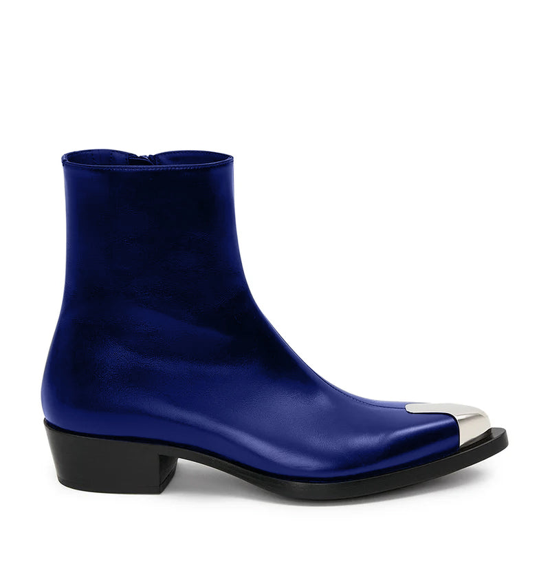 Punk Leather Boots Silver Toe