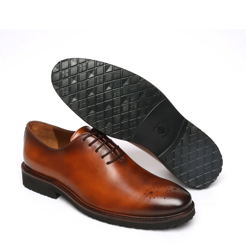 Men Wholecut Lace UP Leather Oxford Tan Brown Shoe