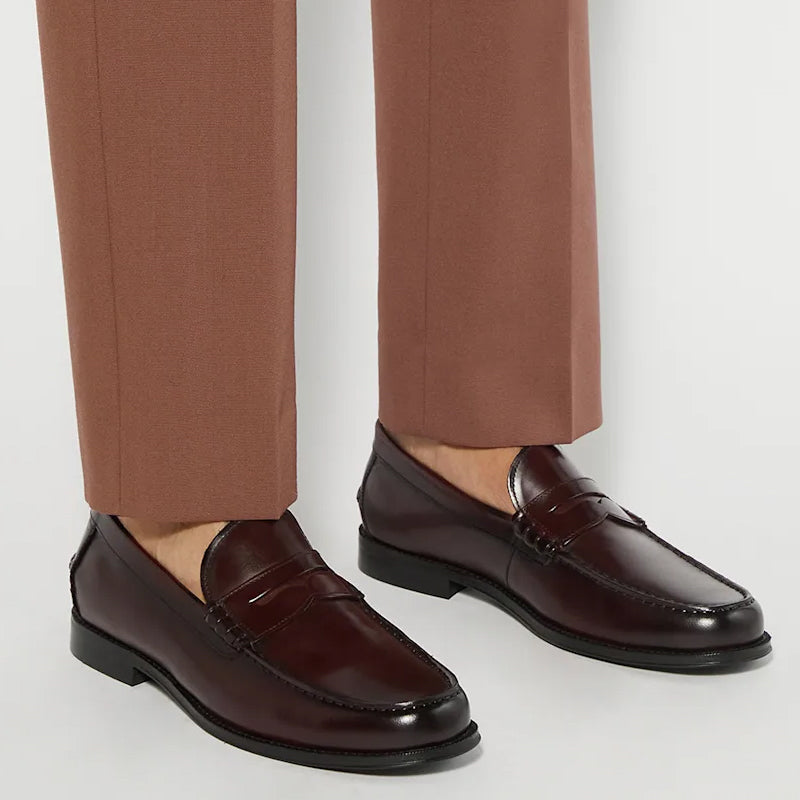 Leather Penny Trim Black Loafer For Men