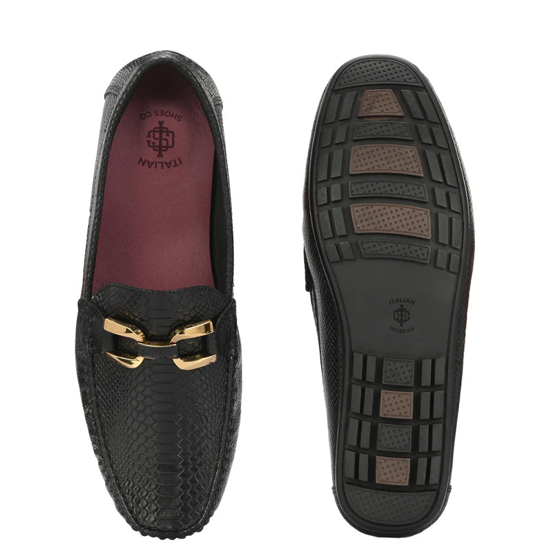 Premium Leather Buckled Black Loafer For Men