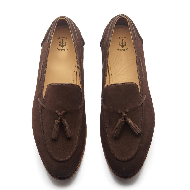 Men Suede Leather Slip On Tassel Brown Loafer