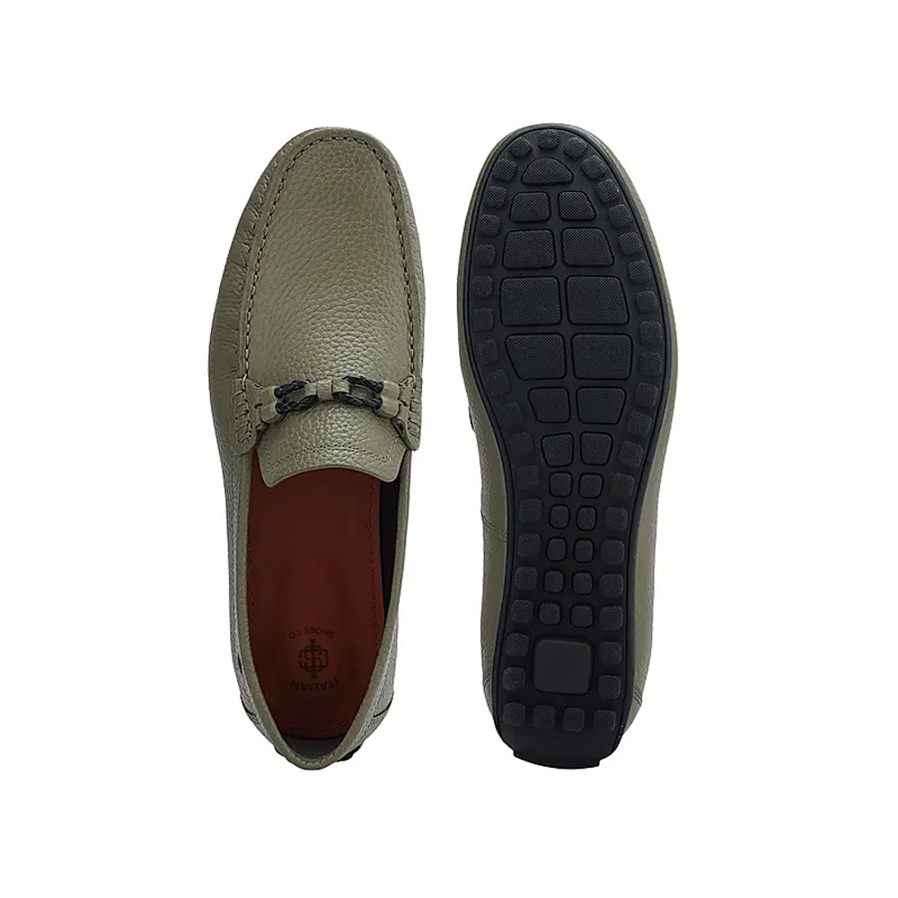 Men Textured Leather Driving Green Loafer